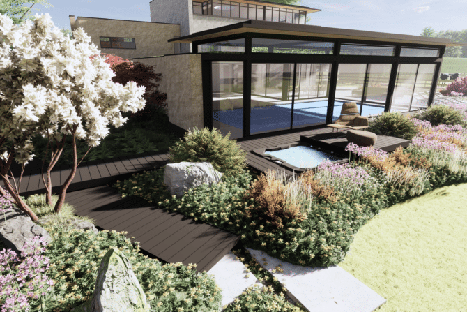 3D tuinontwerp met jacuzzi