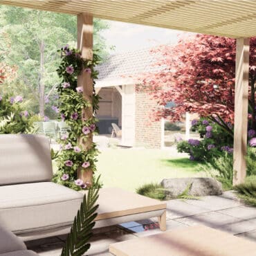 3D tuinontwerp met veranda