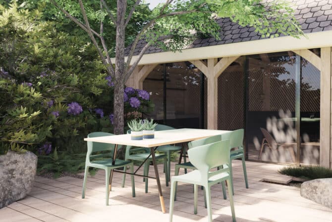 3D tuinontwerp met veranda