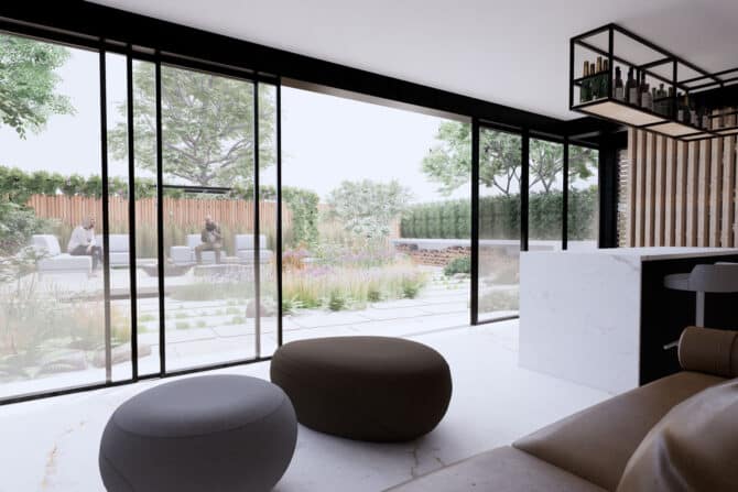 3D tuinontwerp met buitenverblijf